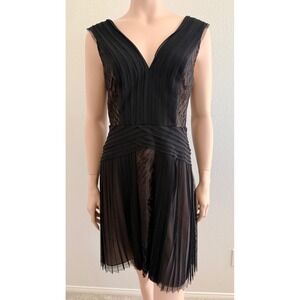 BCBGMAXAZRIA Aegle Black Lace Pleated Tulle Cocktail Dress Size 8